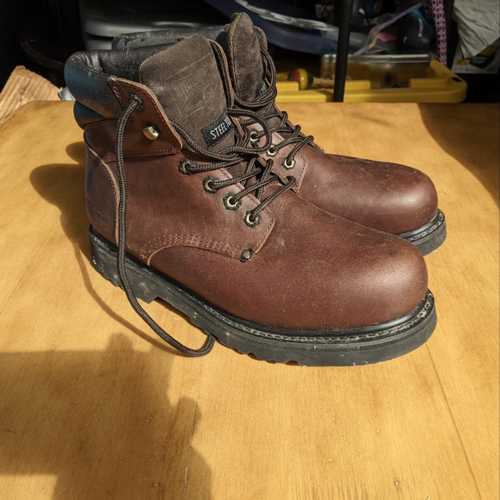 Genuine Leather Steel Toe Work Boots - Men's SZ 13 - 13.5